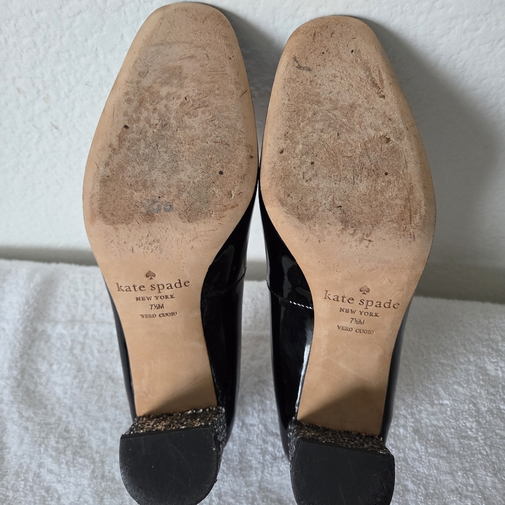 Kate Spade Charlize Glitter Heel Pumps Women's Size 7.5 Patent Leather Black - Picture 13 of 15